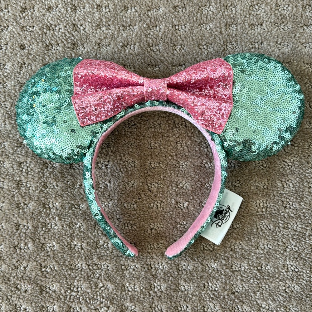Disneyparks Disneyland Mint Green Sequin and Pink Headband Minnie Mouse Ears